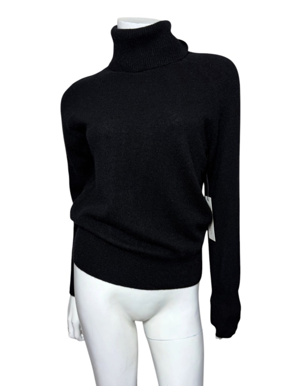 NWT White + Warren Cashmere Rib Trim Easy Turtleneck Sweater Black XS